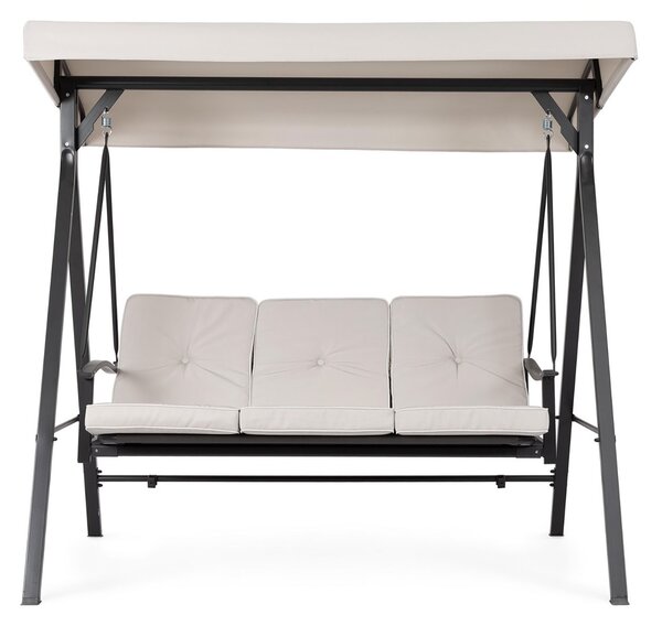 Dondolo da Giardino 3 Posti Schienale Ribaltabile con Cuscini 185x110x163h cm in Acciaio e Poliestere Taurus Grigio Chiaro