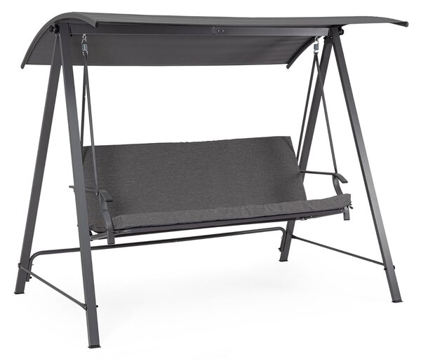 Dondolo da Giardino 3 Posti con Cuscini 205x125x165h cm in Acciaio e Textilene Teseo Antracite e Grigio Scuro