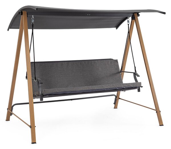 Dondolo da Giardino 3 Posti con Cuscini 205x125x165h cm in Acciaio e Textilene Icaro Naturale e Grigio Scuro