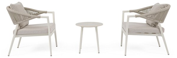 Set 3 Pezzi Salotto da Giardino con 2 Poltrone e Tavolino in Alluminio Corda Poliestere e Pietra Sinterizzata Millor Wall