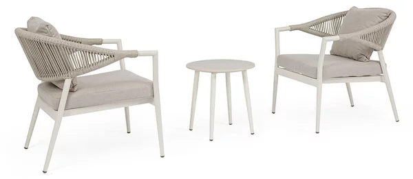 Set 3 Pezzi Salotto da Giardino con 2 Poltrone e Tavolino in Alluminio Corda Poliestere e Pietra Sinterizzata Millor Wall