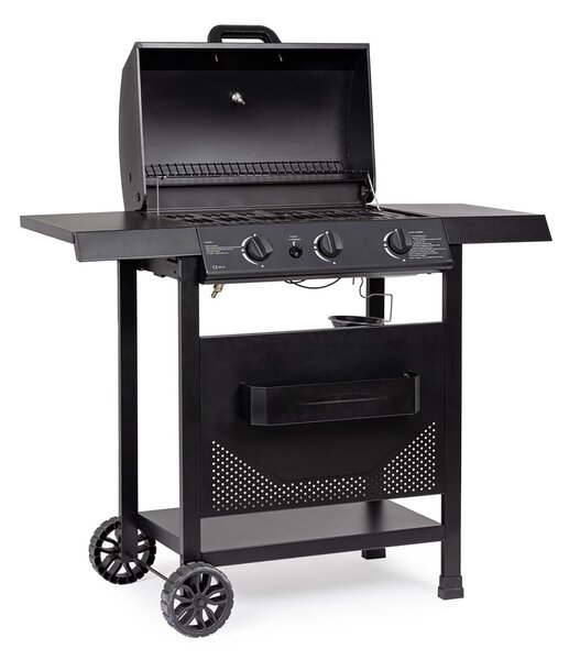 Barbecue a Gas 3 Bruciatori 109,5x51x98,7h cm Accensione Piezoelettrica in Acciaio Louis Nero