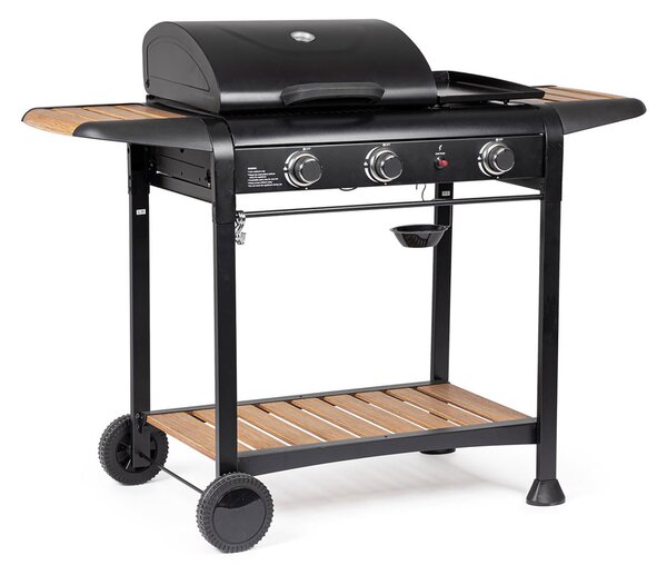 Barbecue a Gas 3 Bruciatori 133x57x98h cm Accensione Piezoelettrica in Acciaio Loni Nero