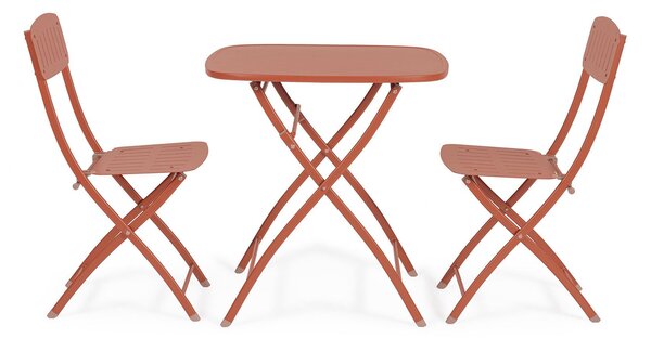 Set 3 Pezzi Bistrot da Giardino con Tavolo e 2 Sedie in Acciaio Yvonne Terracotta
