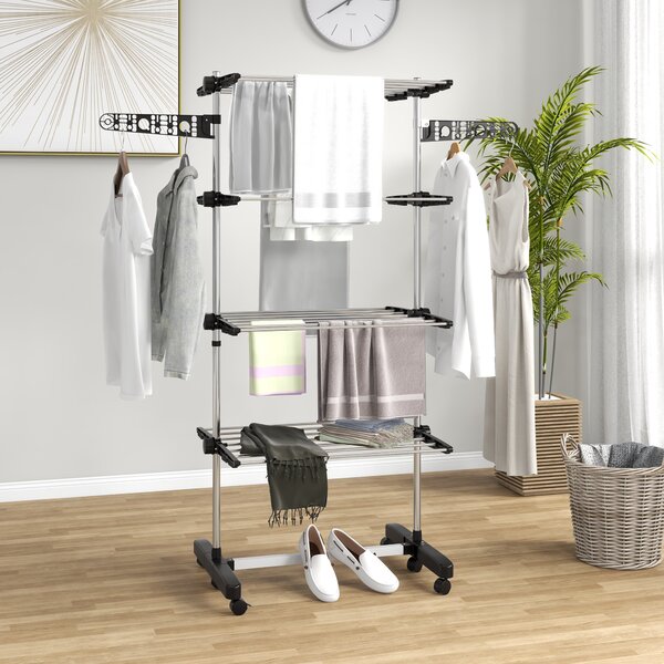 HOMCOM Stendino Verticale con 4 Ripiani Regolabili, in Acciaio e Plastica, 142x55x172 cm, Nero e Argento
