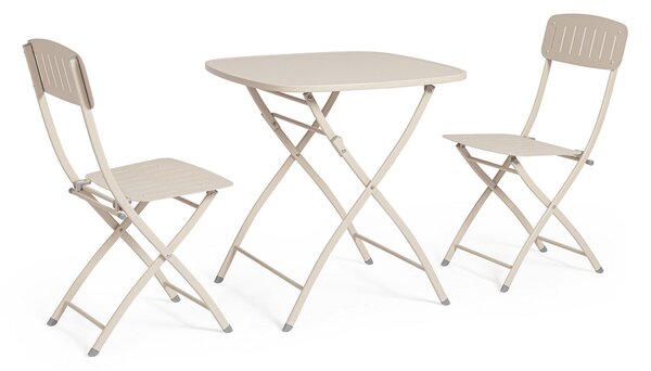 Set 3 Pezzi Bistrot da Giardino con Tavolo e 2 Sedie in Acciaio Yvonne Champagne
