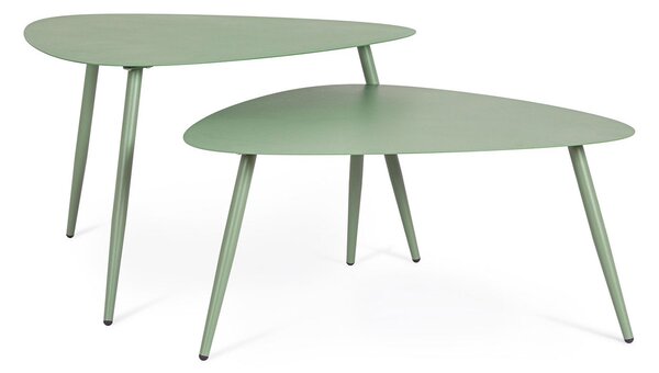 Set 2 Pezzi Tavolini per Esterno in Acciaio Verniciato Yvonne Sagom Verde Salvia