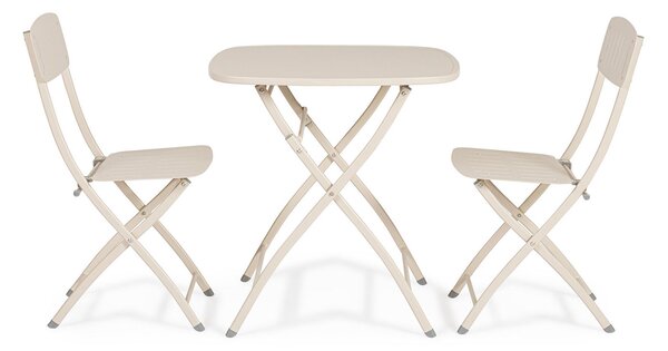 Set 3 Pezzi Bistrot da Giardino con Tavolo e 2 Sedie in Acciaio Yvonne Champagne