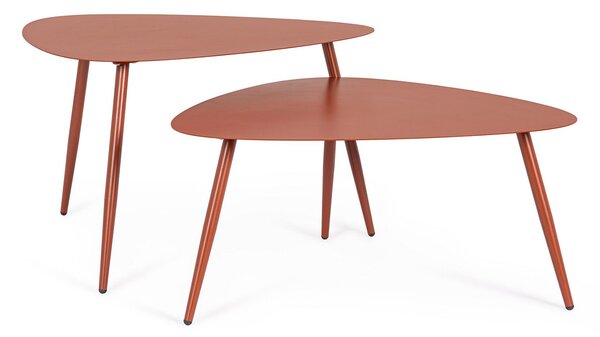 Set 2 Pezzi Tavolini per Esterno in Acciaio Verniciato Yvonne Sagom Terracotta