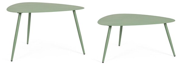 Set 2 Pezzi Tavolini per Esterno in Acciaio Verniciato Yvonne Sagom Verde Salvia