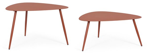 Set 2 Pezzi Tavolini per Esterno in Acciaio Verniciato Yvonne Sagom Terracotta