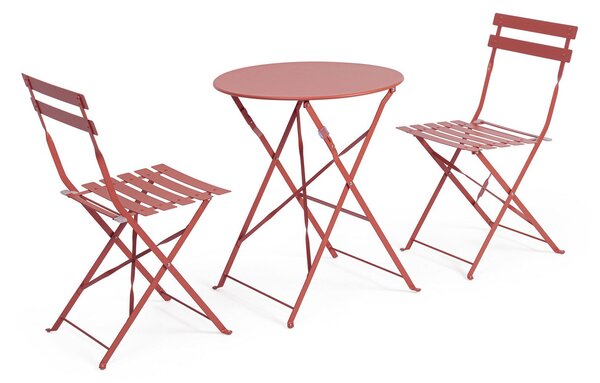 Set 3 Pezzi Bistrot da Giardino con Tavolo e 2 Sedie in Acciaio Verniciato Austin Terracotta
