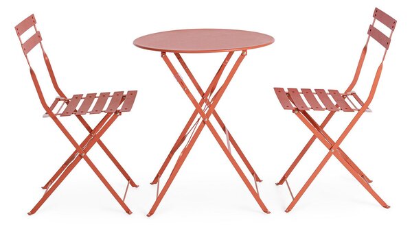 Set 3 Pezzi Bistrot da Giardino con Tavolo e 2 Sedie in Acciaio Verniciato Austin Terracotta