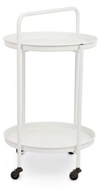 Tavolino da Esterno Carrello con Ruote Ø44,5x70h cm in Acciaio Austin Twin Bianco
