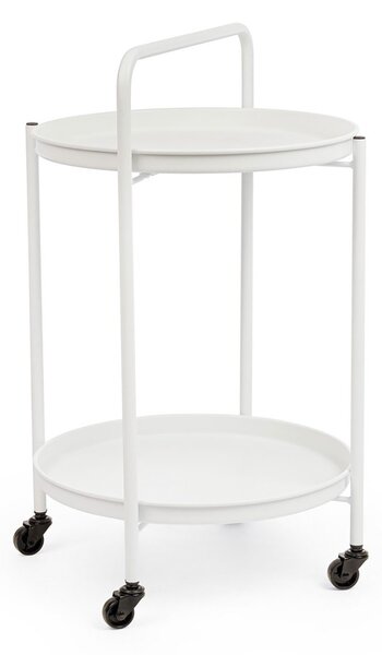 Tavolino da Esterno Carrello con Ruote Ø44,5x70h cm in Acciaio Austin Twin Bianco
