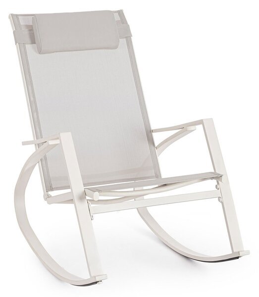 Poltrona a Dondolo da Giardino 60x107x95h cm in Acciaio e Textilene Ercolano Bianco e Grigio