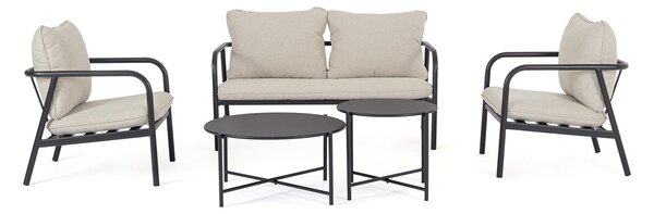 Set 5 Pezzi Salotto da Giardino con Divano 2 Poltrone e 2 Tavolini in Acciaio e Spunpoly Ostuni Antracite