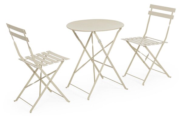 Set 3 Pezzi Bistrot da Giardino con Tavolo e 2 Sedie in Acciaio Verniciato Austin Gypsum