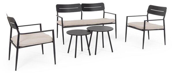 Set 5 Pezzi Salotto da Giardino con Divano 2 Poltrone e 2 Tavolini in Acciaio e Spunpoly Gargano Antracite