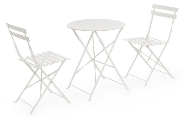 Set 3 Pezzi Bistrot da Giardino con Tavolo e 2 Sedie in Acciaio Verniciato Austin Bianco