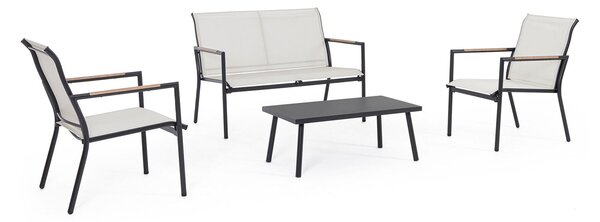 Set 5 Pezzi Salotto da Giardino con Divano 2 Poltrone e 2 Tavolini in Acciaio e Textilene Marsala Antracite