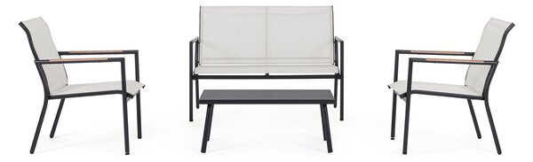 Set 5 Pezzi Salotto da Giardino con Divano 2 Poltrone e 2 Tavolini in Acciaio e Textilene Marsala Antracite