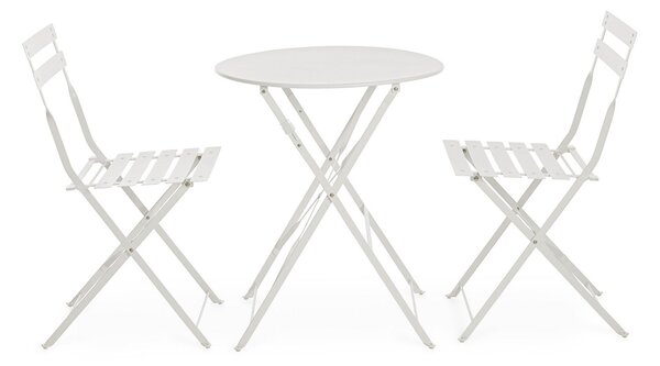 Set 3 Pezzi Bistrot da Giardino con Tavolo e 2 Sedie in Acciaio Verniciato Austin Bianco