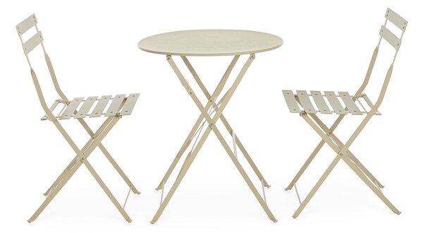 Set 3 Pezzi Bistrot da Giardino con Tavolo e 2 Sedie in Acciaio Verniciato Austin Gypsum