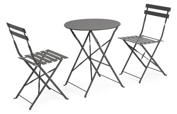 Set 3 Pezzi Bistrot da Giardino con Tavolo e 2 Sedie in Acciaio Verniciato Austin Antracite