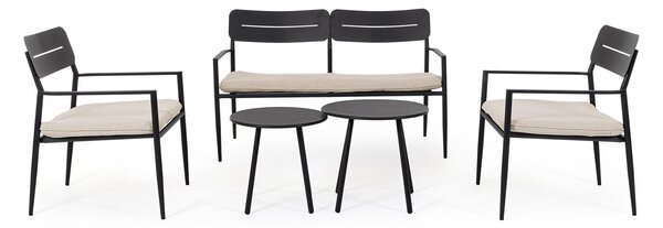 Set 5 Pezzi Salotto da Giardino con Divano 2 Poltrone e 2 Tavolini in Acciaio e Spunpoly Gargano Antracite