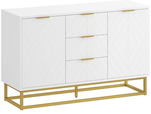 Mobile Credenza 3 Cassetti 2 Ante 120x40x76 cm in MDF e Metallo Bianco