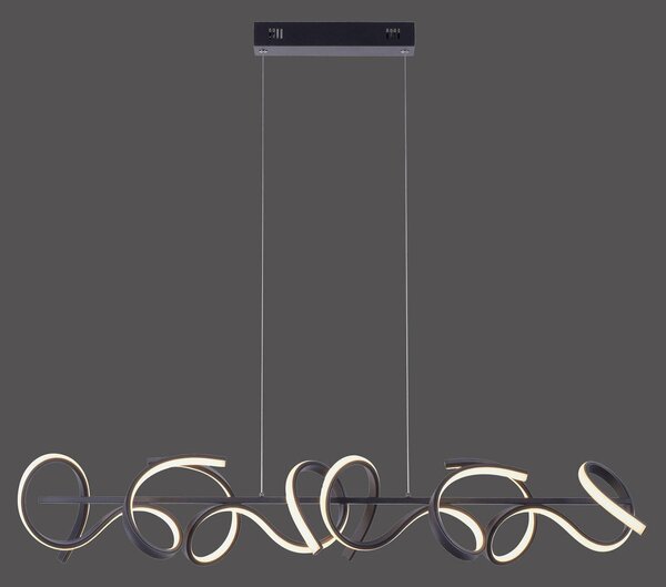 JUST LIGHT. GmbH Lampada LED a sospensione Curls, nera, metallo, lunghezza 99 cm, dimmerabile, Nero, Soggiorno / Sala da pranzo, Metallo, Moderno