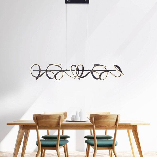 JUST LIGHT. GmbH Lampada LED a sospensione Curls, nera, metallo, lunghezza 99 cm, dimmerabile, Nero, Soggiorno / Sala da pranzo, Metallo, Moderno