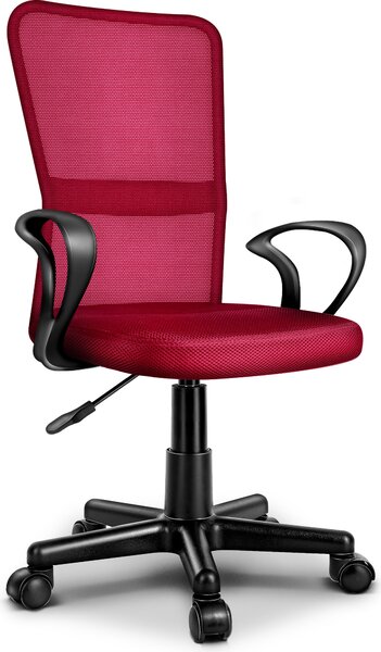 TRESKO sedia da ufficio rosso vino sedia da scrivania girevole, con braccioli e rotelle in plastica, regolabile in altezza in continuo, sedile imbottito, ergonomica