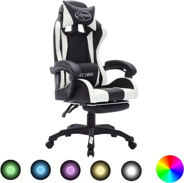 Mobili Sedia da gioco con luci LED RGB in ecopelle bianca e nera - Sedie da ufficio 288011