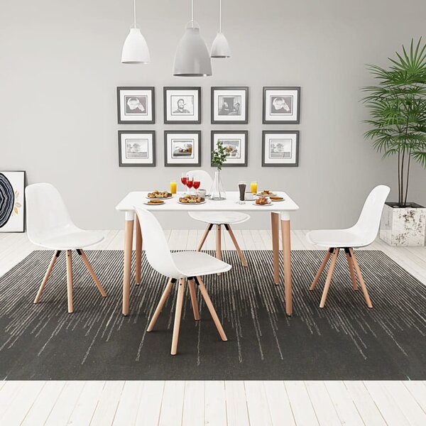 Tavolo e sedia da cucina, con struttura in acciaio e MDF. Set tavoli  completo di 6 sedie da pranzo in legno chiaro