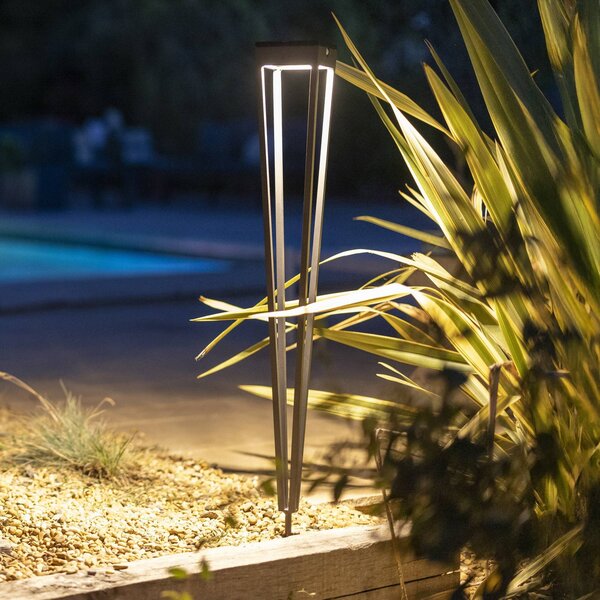 Les Jardins Torcia solare LED Tinka, grigia, 90 cm, picchetto a terra dimmerabile, Alluminio / Grigio / Zincato, Alluminio, Lampade solari