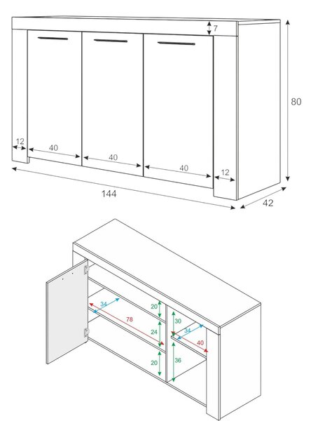 Credenza Amaculi, 144x42h80 cm, Bianco