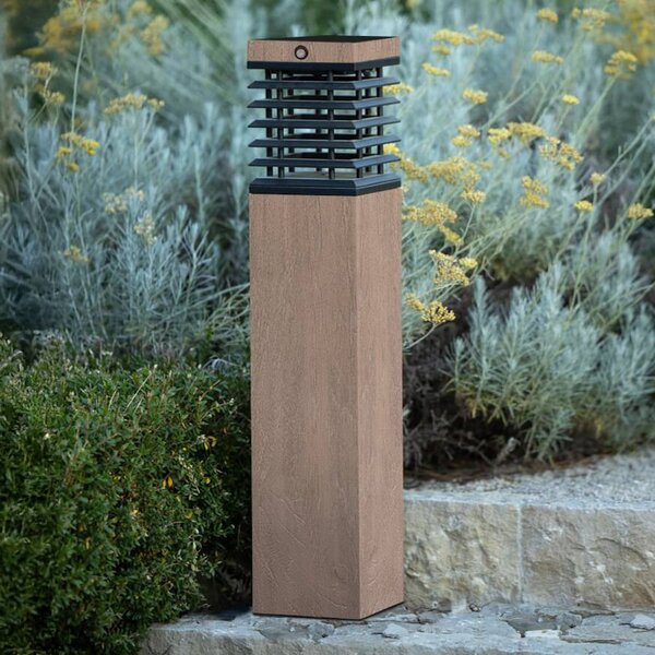 Les Jardins Luce solare a LED Tekura, grigio, legno, 75 cm dimmerabile, Legno scuro, Legno, Lampade solari
