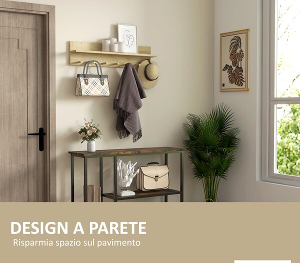 HOMCOM Mensola da Parete in Legno di Abete con 7 Ganci per Ingresso e Soggiorno, 80x12x20 cm|Aosom