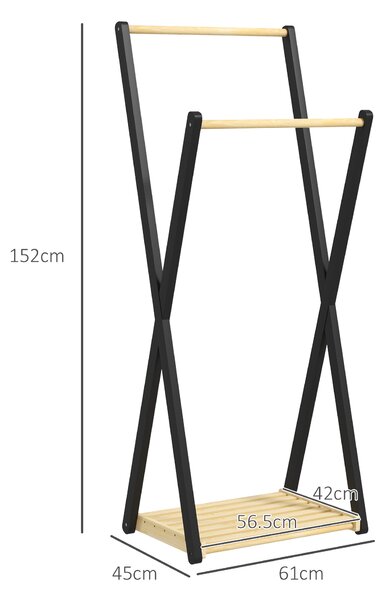 HOMCOM Appendiabiti da Terra in Legno con 2 Barre e Ripiano Inferiore Design Moderno, 61x45x152cm|Aosom