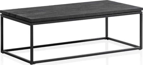 WOHNLING Tavolino da salotto 120x60x40 cm Legno massello di mango / Metallo Nero Tavolino rettangolare Tavolino da salotto con venature naturali del legno Tavolino da caffè