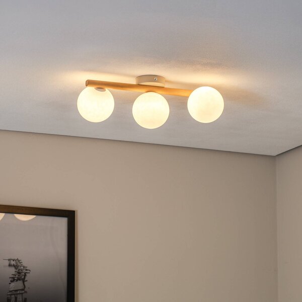 Plafoniera soffitto Estera TK Lighting, dimmerabile, Legno chiaro, Soggiorno / Sala da pranzo, Vetro, Plafoniera