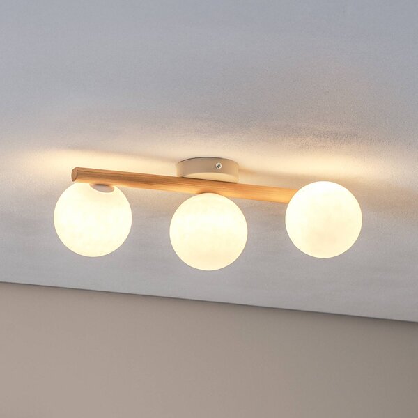 Plafoniera soffitto Estera TK Lighting, dimmerabile, Legno chiaro, Soggiorno / Sala da pranzo, Vetro, Plafoniera