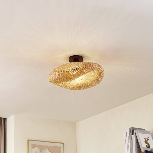 Plafoniera soffitto Eleane Lindby, dimmerabile, Legno chiaro, Soggiorno / Sala da pranzo, Legno, Campagna / Rustiche, Plafoniera