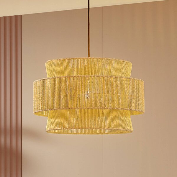 Lampada a sospensione Anuva Lindby, dimmerabile, Legno chiaro, Soggiorno / Sala da pranzo, Carta / Lunolit / Lunopal, Campagna / Rustiche, Lampada a sospensione