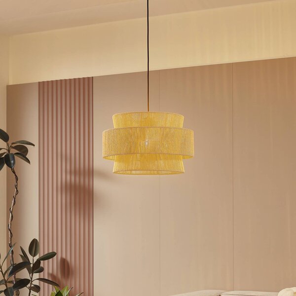 Lampada a sospensione Anuva Lindby, dimmerabile, Legno chiaro, Soggiorno / Sala da pranzo, Carta / Lunolit / Lunopal, Campagna / Rustiche, Lampada a sospensione