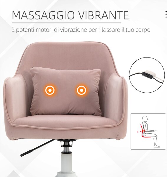 Vinsetto Sedia da Ufficio Massaggiante a 2 Punti con Cuscino e Braccioli, in Tessuto, 57x70x78-86 cm, Rosa