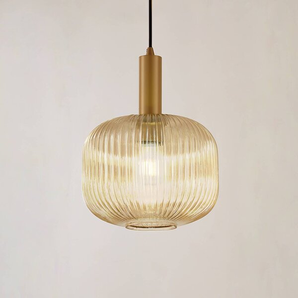 Lampada a sospensione Doroteo Lindby, dimmerabile, Crema / Ambra, Soggiorno / Sala da pranzo, Vetro, Vintage, Lampada a sospensione