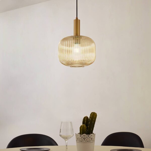 Lampada a sospensione Doroteo Lindby, dimmerabile, Crema / Ambra, Soggiorno / Sala da pranzo, Vetro, Vintage, Lampada a sospensione